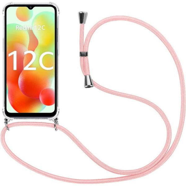 Halsnøgle til Redmi 11A - 12C Anti-Scratch Transparent TPU Inkluderer Lanyard Pink