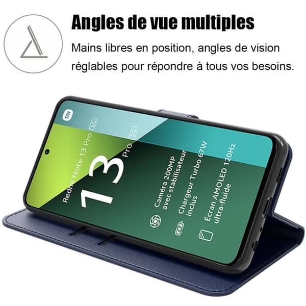 Coque - E.F.CONNECTION - För Xiaomi Redmi Note 13 Pro 5G - Stötsäker - PU-läder - Stöd och kortficka marinblå