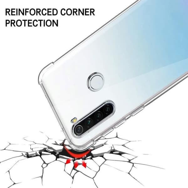 Skyddsfodral - E.F.CONNECTION - Redmi Note 8T - Stötabsorberande silikon - Transparent baksida - Härdat glas Transparent