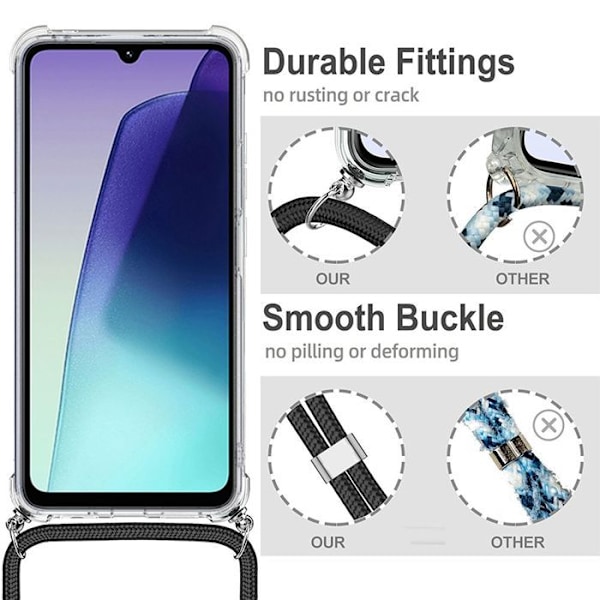 Coque för Xiaomi Redmi 14C, Skydd med Förstärkta Hörn och Vit Snöre - E.F.Connection Transparent