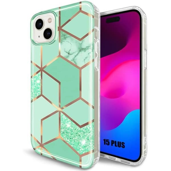 Fodral för iPhone 15 Plus, turkos marmormönster Skyddande Lättvikt Stötsäker