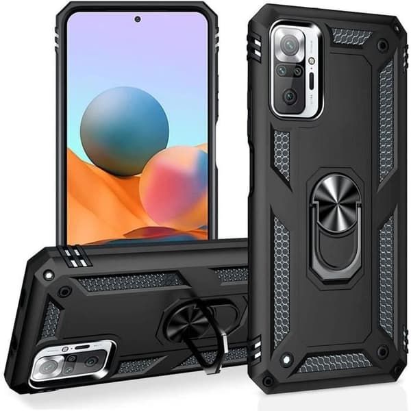 Skyddsfodral - E.F.CONNECTION - Redmi Note 10Pro 4G - Styv - Metallstödring - Svart Svart