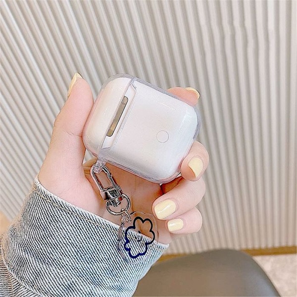 Coque för AirPods 1/2, Stötresistent Scratchproof Hård Transparent Molnmönster med Nyckelring Transparent