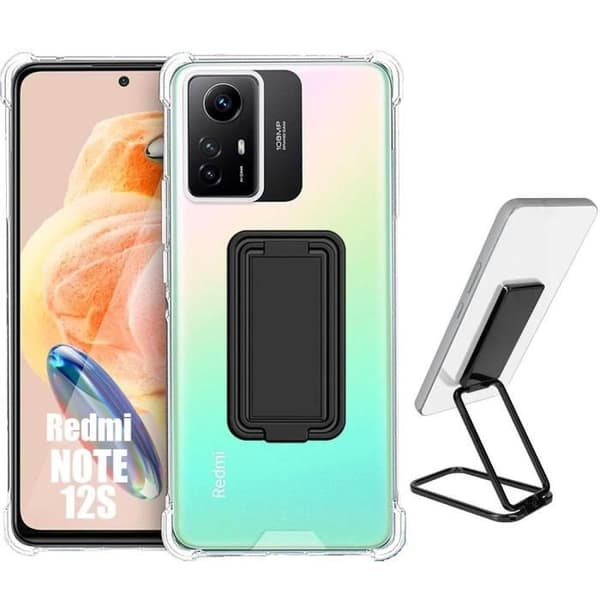Coque Etui - E.F.CONNECTION - För Xiaomi Redmi Note 12S - Transparent Silikon - Stötdämpande - Justerbart Stöd Transparent, svart