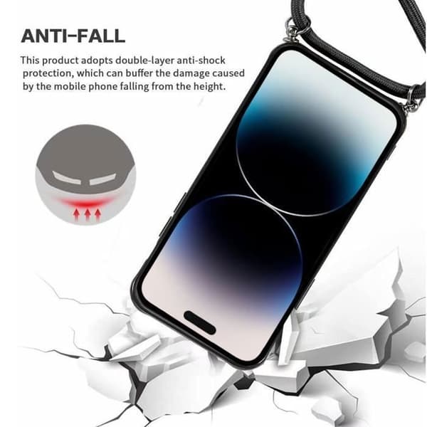 Coque - för iPhone 14 Pro Max - Silikon + PC - Justerbar snodd - Svart Hård Svart