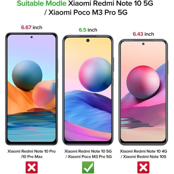 Fodral till Xiaomi Redmi Note 10 5G - Genomskinlig - Mjuk - Skärmskydd i härdat glas - Paket med 3 Transparent