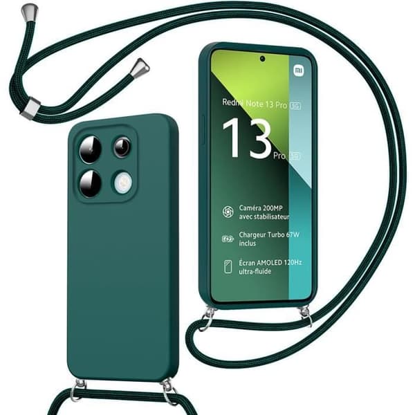 Coque - E.F.CONNECTION - För Xiaomi Redmi Note 13 Pro 5G - Mörkgrön - Stötskydd - Nylonsnodd Mörkgrön