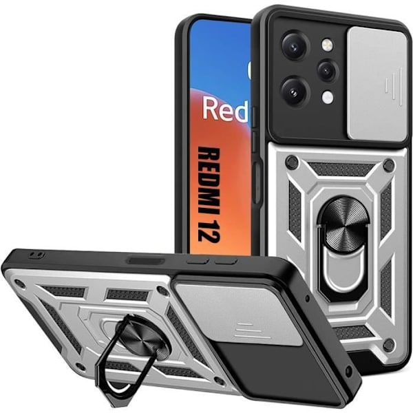 Fodral till Xiaomi Redmi 12 4G-5G (ej för Redmi Note 12), förstärkt skydd Stötsäkert hårt kameraskydd - Silver