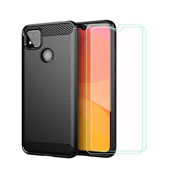 Skyddsfodral - MY - Xiaomi Redmi 9C - Kolfiber - 2 härdat glasfilmer - Svart Svart