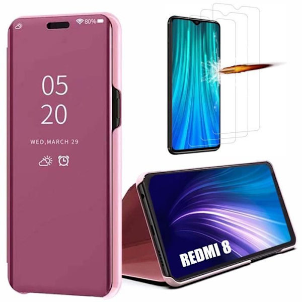 Skyddande skal - E.F.CONNECTION - Redmi 8 - Spegeleffekt - Härdat glas - Rosa rosa