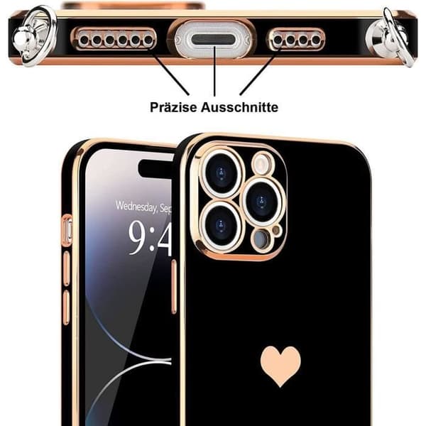 Coque Cordon - Amour-Mignon - för iPhone 14 Pro Max - Flexibel - Stötsäker - Hjärtmönster Svart