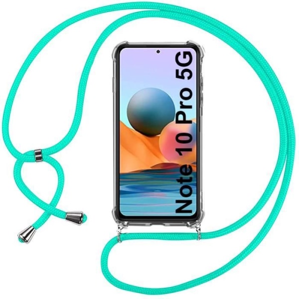 Fodral för Redmi Note 10 Pro 5G (6,67") Anti-Rapskydd Förstärkt hörn Transparent Stötsäker + Justerbar axelrem Grön Transparent-Grön