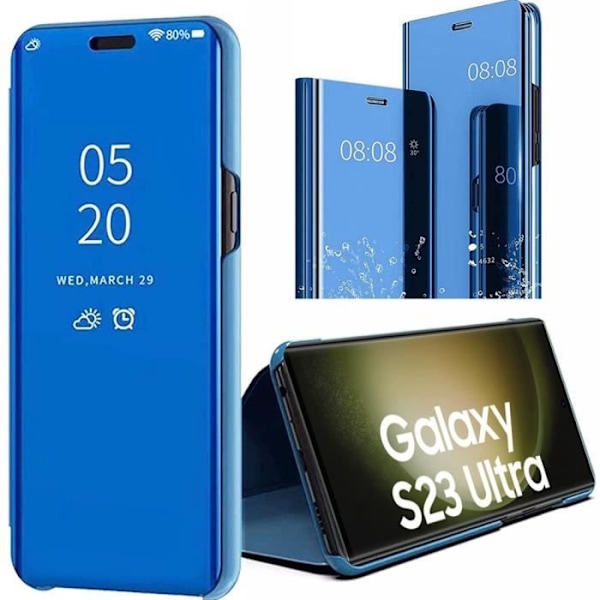Fodral till Samsung Galaxy S23 Ultra Blue Fullt skydd Anti-Scratch Clear View Mirror Effect Blå