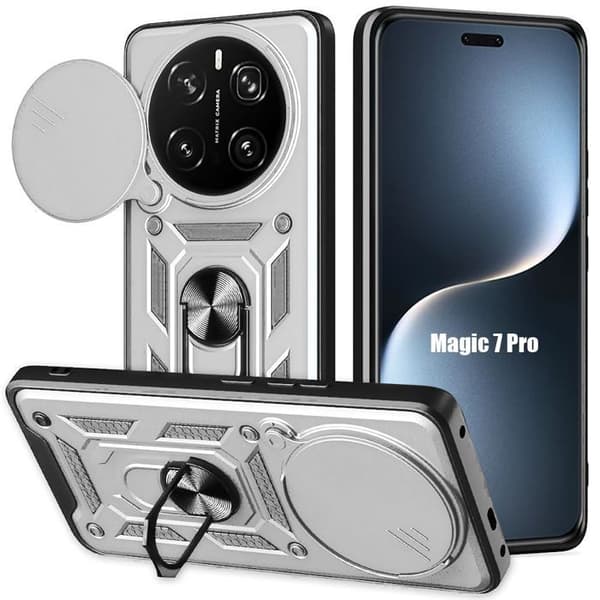 Skyddsfodral för Honor Magic 7 Pro, Stötskydd med Förstärkt Hård Bakring - Silverfärgad Silver