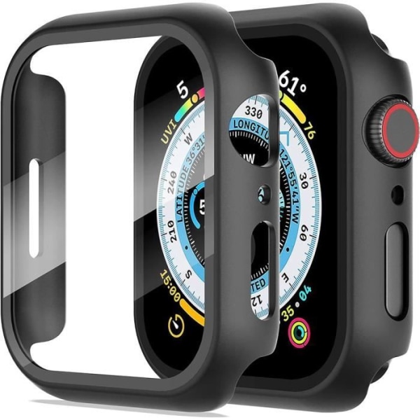 Beskyttelsesetui til Apple Watch 45mm Series 9-8-7, anti-ridse fuld dækning med skærmbeskytter - sort Svart