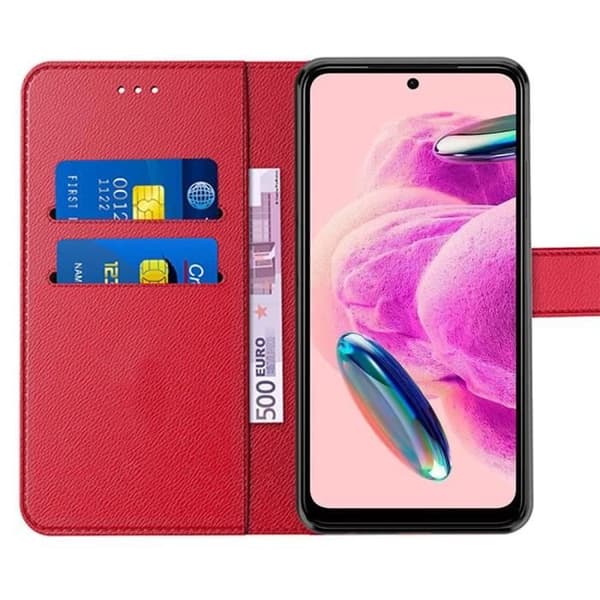 Skydd - Xiaomi - Redmi Note 12S - Röd - PU-läder - Stötdämpande - Justerbart stativ Röd