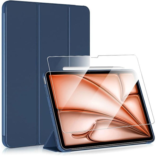 Coque + Härdat Glas för iPad Air 11 Tum 2024/2025 M2/M3 - Rep-skydd Stöd - Mörkblå marinblå