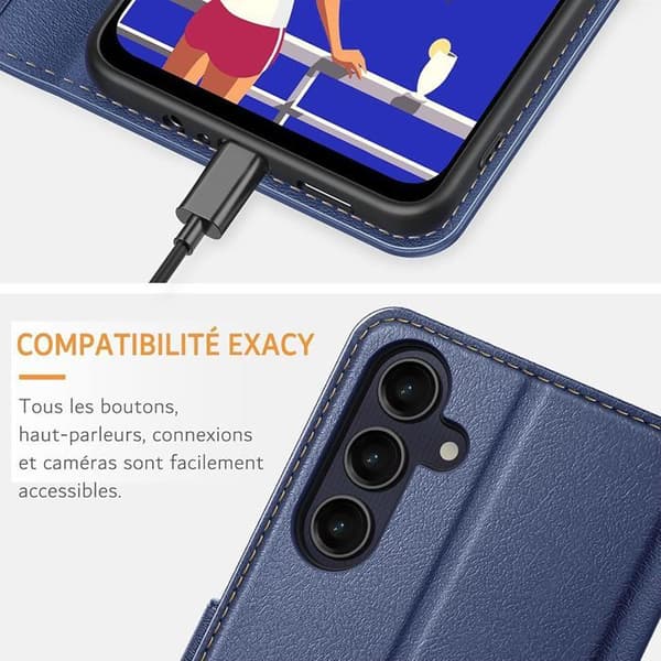 Coque - E.F.CONNECTION - För Xiaomi Redmi Note 14 Pro 5G - Marinblå PU-läder - Rep防 - Justerbart stativ marinblå