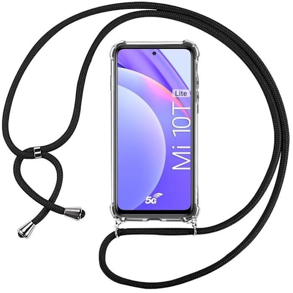 Fodral - E.F.Connection - Mi 10T Lite - Förstärkt Skydd - Mjuk TPU - Svart Snöre Transparent-svart