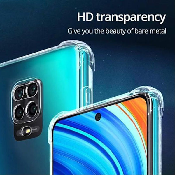 Genomskinligt fodral för Xiaomi Redmi note 9s / 9pro + 2 delar härdat glas, genomskinlig Ultratunn Anti Scratch Silikon TPU