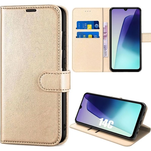 Coque til Xiaomi Redmi 14C - Anti-Ridse Stødabsorberende Kunstlæder Guld gyllene