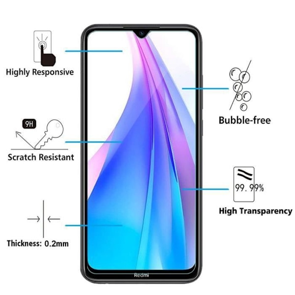 Skyddsfilm - VCOMP - Paket med 2 - Härdat glas - Reptåligt - För Xiaomi Redmi Note 8T 6.3"