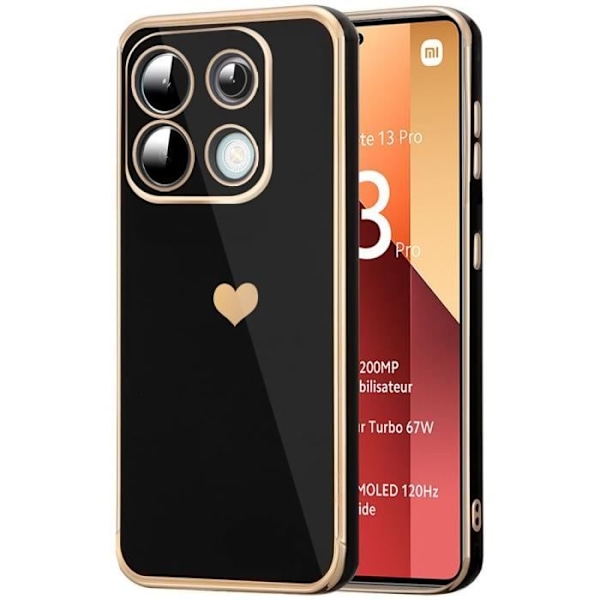 Silikonfodral - Xiaomi - Redmi Note 13 Pro 4G - Stötsäker - Repfria - Hjärtmönster Svart