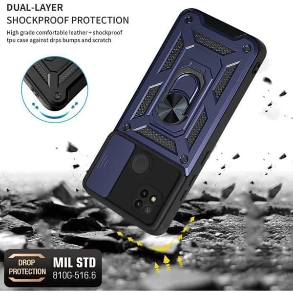 Skyddsskal - E.F.CONNECTION - För Redmi 9C - Armé Stil - Marinblå - 2 Härdade Glas marinblå