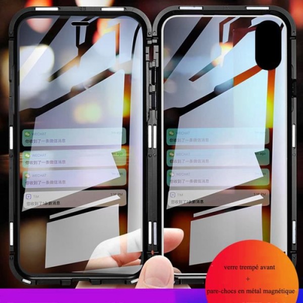 Magnetisk adsorptionsetui til iPhone XR Bumper Sort + Transparent Forside Bagside Hærdet glas Bumper