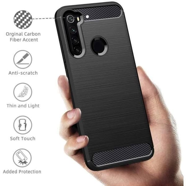 Skyddsskalf för Redmi Note 8 - E.F.CONNECTION - Mönster av stålsträck - Flexibel - Svart kolfiber Svart