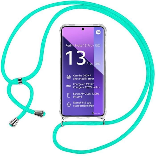 Etui til Xiaomi Redmi Note 13 Pro+ 5G - Note 13 Pro Plus 5G, blød forstærket beskyttelse + justerbar skulderrem turkis