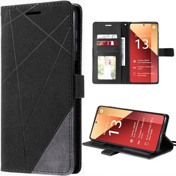 Coque til Xiaomi Redmi Note 13 Pro 4G - E.F.Connection - Elegant Sort - Hård - Klap - Syntetisk Svart
