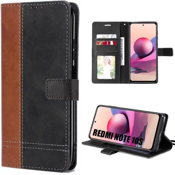 Flip Case til Xiaomi Redmi Note 10S Tofarvet syntetisk læder Brun-sort Brun svart