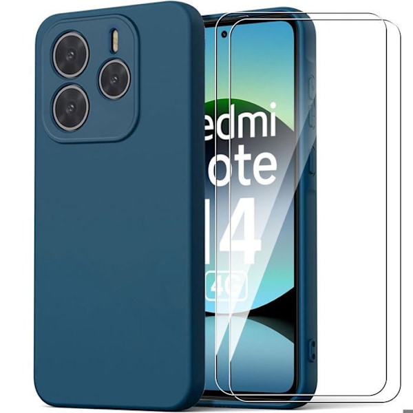 Coque + 2 Fuktiga Glas för Xiaomi Redmi Note 14 4G (inte för 5G) Slim Lätt Silikon Anti-repor - Marinblå marinblå