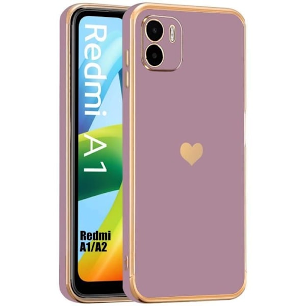Coque - Xiaomi - Redmi A1/A2 - Violet - Antichoc - Motif Hjerte Guldbelagt Lila