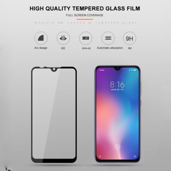 Skyddsfilm - Mocolo - Xiaomi Mi 9 SE - 0,33 mm härdat glas - Reptålig - 9H Svart