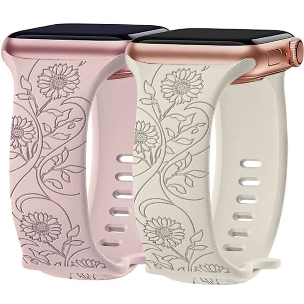 2x Armband för Apple Watch Series 10, 9 8 SE 7 6 5 4 3 2 1 Ultra 2, 42mm-44mm-45mm-46mm-49mm TPU Mönster Solros Vit och Rosa
