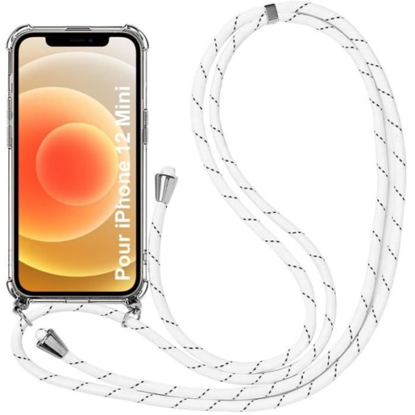 Fodral för iPhone 12 Mini (5,4") TPU-skydd Förstärkta hörn Anti-repor Stötsäker med halsband Lanyard Vit Transparent-Vit