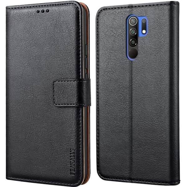 Xiaomi Redmi 9-fodral, skyddande plånboksfodral i PU-läder, kortplatser med stativfunktion och flik