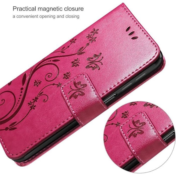 Coque til Xiaomi Redmi 14C, Anti-Ridser Beskyttelse 360 Grad Effekt Læder Fuchsia Mønster Plante Sommerfugl Fuchsia