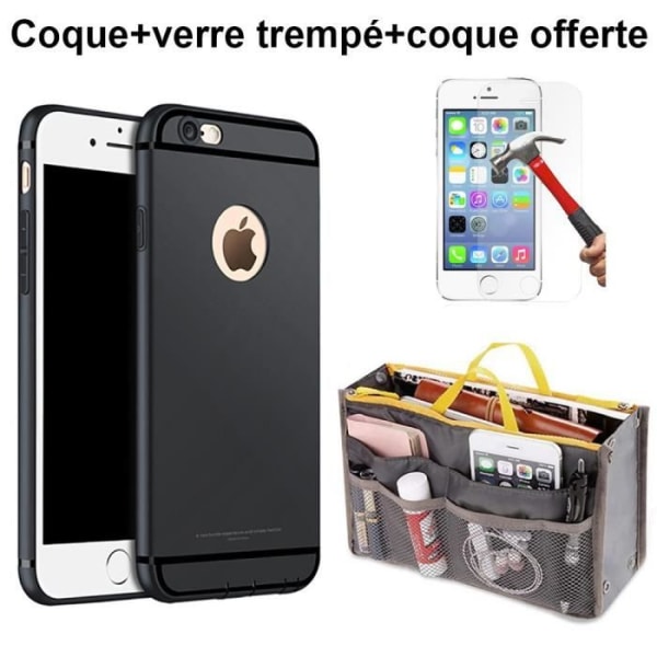 Pack - Silikonskal - iPhone 8 - Svart - Härdat Glas - Gratis Väska Svart