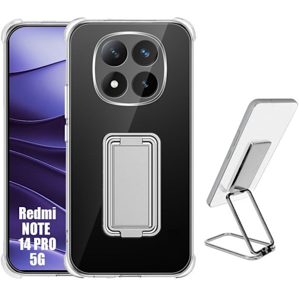 Coque för Xiaomi Redmi Note 14 Pro 5G (inte för 4G) - med Stöd Silver - E.F.Connection® Transparent