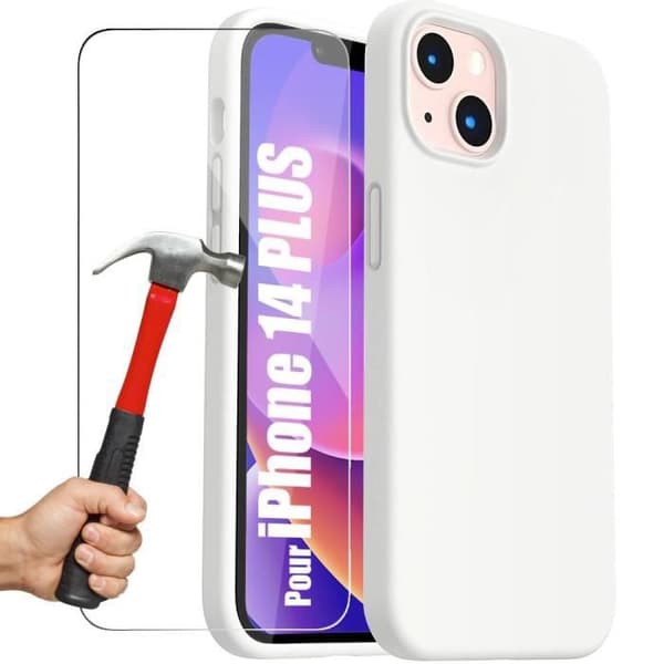 Coque - E.F.CONNECTION - för iPhone 14 Plus - Ultra Slim - Stötabsorberande Skydd - 2 Härdat Glas Vit