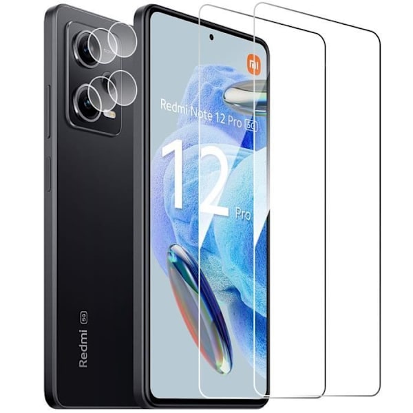 Set med 2 härdade glasögon och 2 kameraskydd för Xiaomi Redmi Note 12 Pro 5G - E.F.CONNECTION Transparent