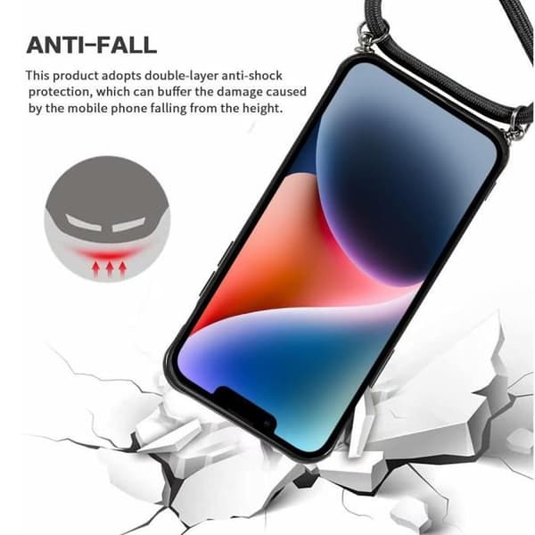 Coque - E.F.CONNECTION - för iPhone 14 - Semi-Transparent - Hårt Skydd - Svart Snöre Svart