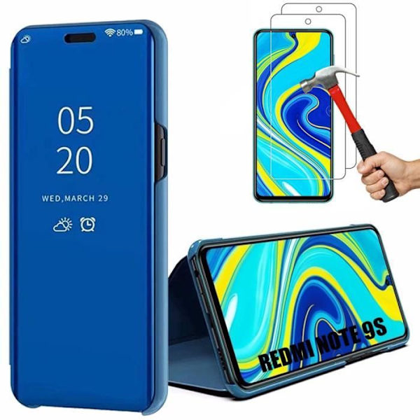 Skyddsfodral för Redmi Note 9S - E.F.CONNECTION - Spegeleffekt - Genomskinligt fönster - Blå blå