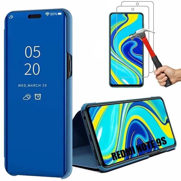 Skyddsskal - E.F.CONNECTION - Redmi Note 9S - Spegeleffekt - Genomskinligt Fönster - Blå blå