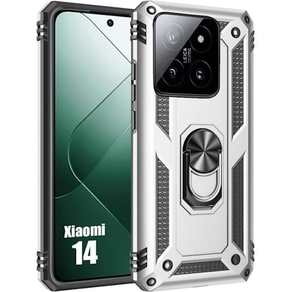 Skydd för Xiaomi 14 - Hårt skal - Silver - Stötabsorberande - 360° roterande stativ - Kameraskydd Silver