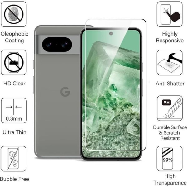 Skärmskydd - Google - Pixel 8 - Härdat glas - Transparent - Stöttålig - 4 stycken Transparent