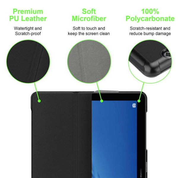 Cover til Huawei MediaPad T5 10 (10.1 tommer) Etui i SORTE SATIN Case Cover Tablet Beskyttelse Taske Pung Wallet Svart